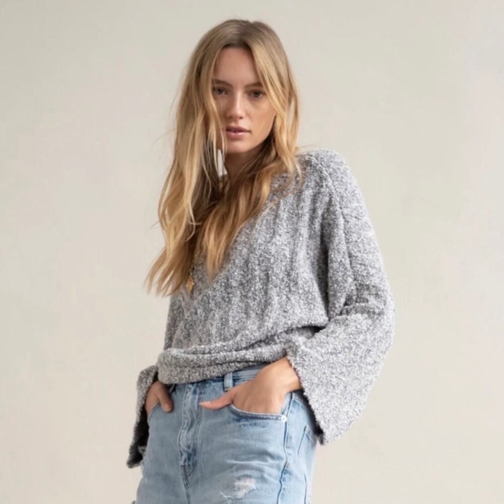 FREE PEOPLE Good Day Pullover Sweater Heather Gray XS